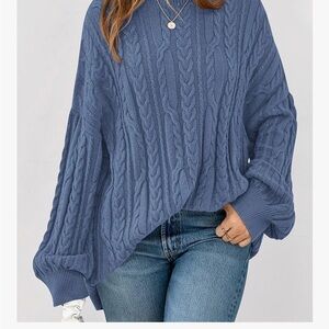 Women's Blue Cable Knit Sweater